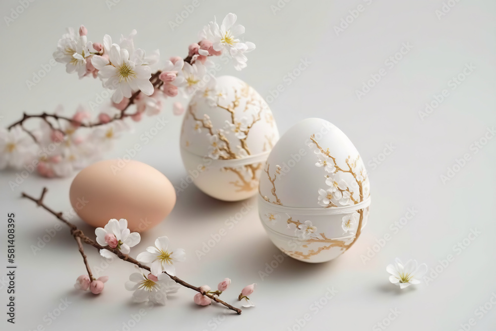 Stylish easter eggs and cherry blossoms Stylish easter eggs and cherry blossoms