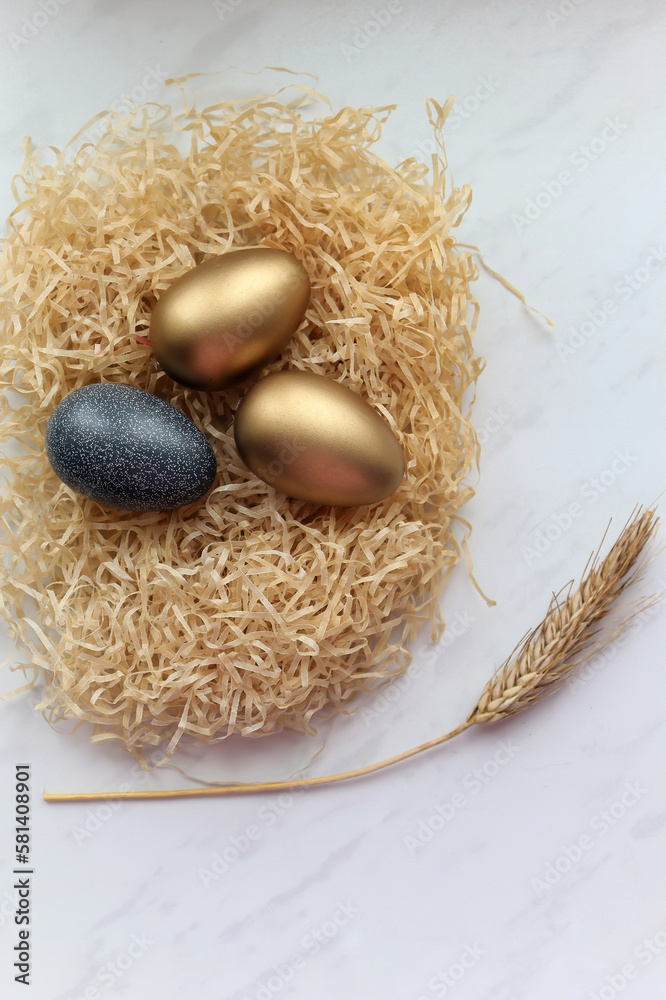 Beautiful painted eggs for Easter lie on the table with spikelets of wheat
Beautiful painted eggs for Easter lie on the table with spikelets of wheat
