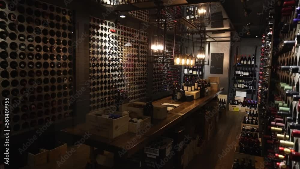 static shot of wine cellar in basement