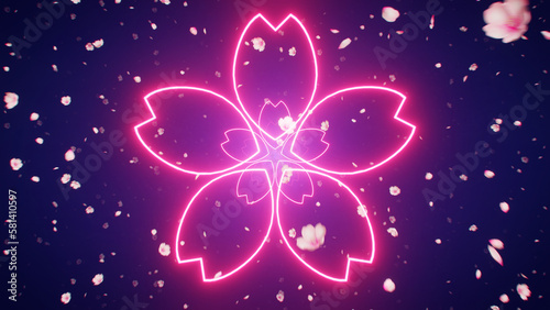 Neon Sakura With Falling Petals