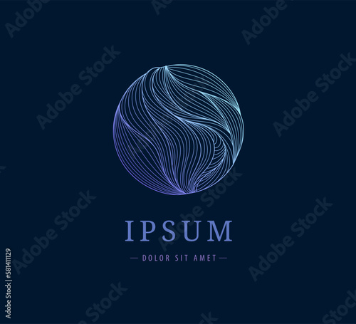 Vector circle logo wave, linear abstract energy logotype.