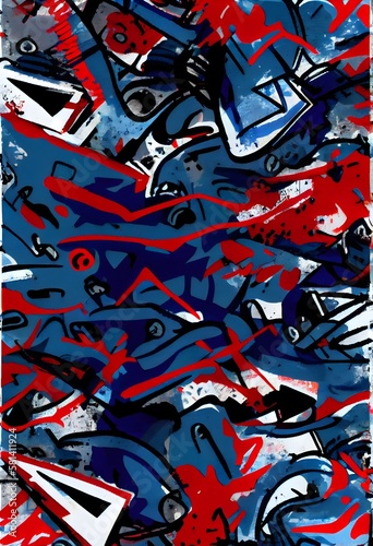 Urban graffiti pattern, use the colors red and bright blue. Generative AI