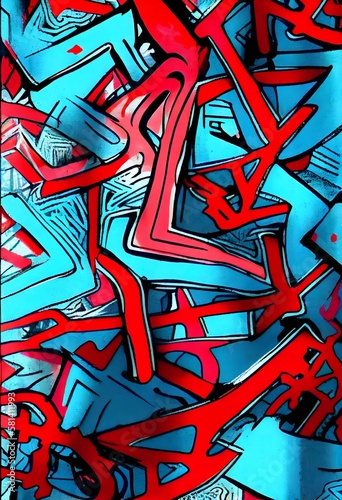 Urban graffiti pattern  use the colors red and bright blue. Generative AI  