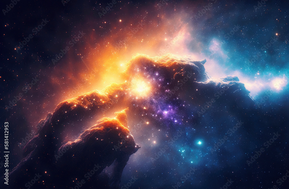 Space Nebula, colorful abstract background image, space, surreal explosion, colorful stars and asteroids ,made with Generative AI