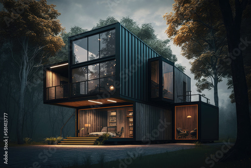 container modular house on nature.  generative ai