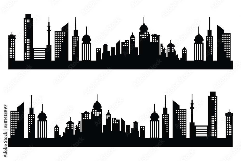 Silhouette  of skyscrapers. Modern flat city architecture. urban city landscape. Illustrations.	
