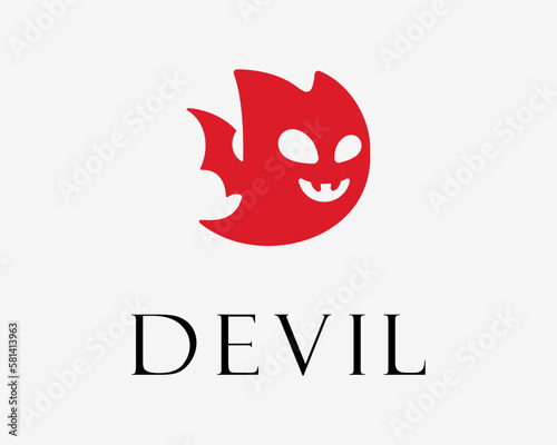 Ghost Spooky Red Devil Demon Evil Boo Fear Creepy Fun Head Face Mascot Character Vector Logo Design