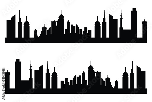 silhouette city of skyscrapers. Modern flat city architecture. urban city landscape. Illustrations. 