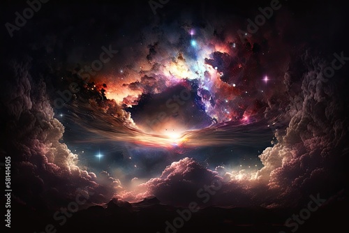 Fantastic night sky during the big bang the birth of the universe. Generative AI
