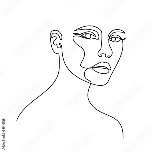 Modern line art abstract female vector portrait