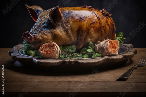 grilled little pig with garnish Generative AI
