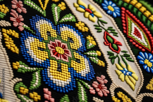 ukrainian vyshyvanka, handmade embroidery on fabrics with colored patterns Generative AI