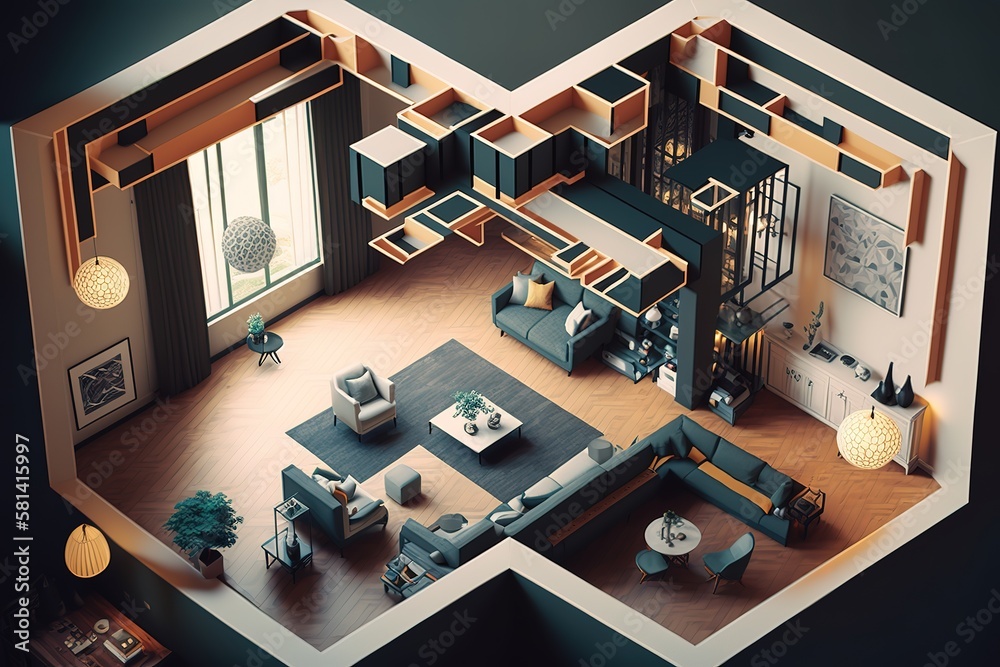 Living room aerial. Generative AI