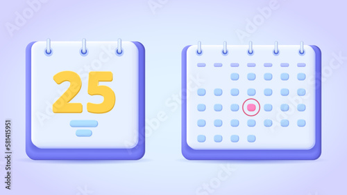 Calendar, schedule, day, date, application, deadline, time organisation icon. 3d vector illustration. Three dimensional modern icon set.