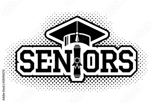 Graduation class seniors icon. The concept of decorate congratulation for school graduates. Design element for t-shirt, flyer, invitation, greeting card. Illustration, vector