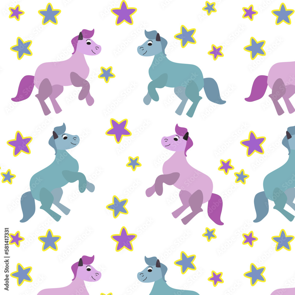 Seamless pattern print for children with horses