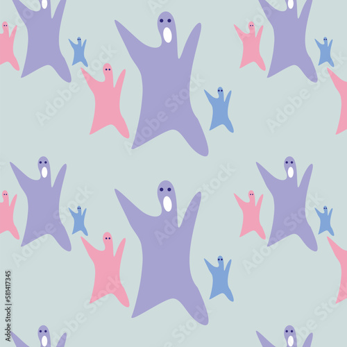 Seamless vector funny pattern with cute ghosts print