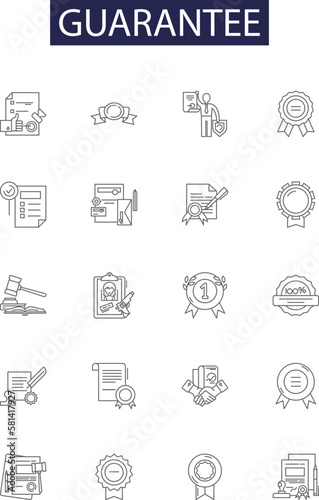 Guarantee line vector icons and signs. Security, Vouch, Surety, Assure, Bond, Backing, Guaranty, Pledge outline vector illustration set