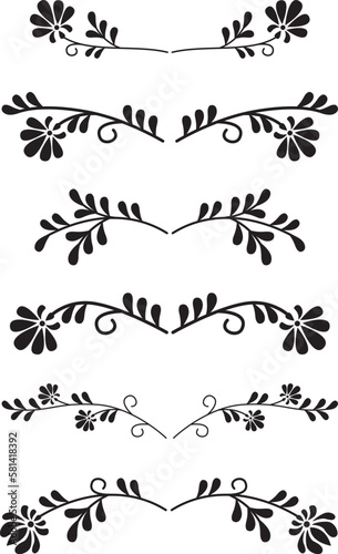 Set of vector floral elements isolated on white background. Doodle style branches for invitations, greeting cards etc
