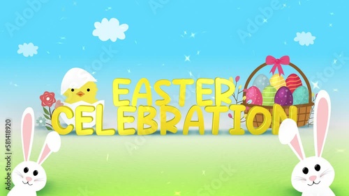 3D Happy Easter Greeting Intro Green