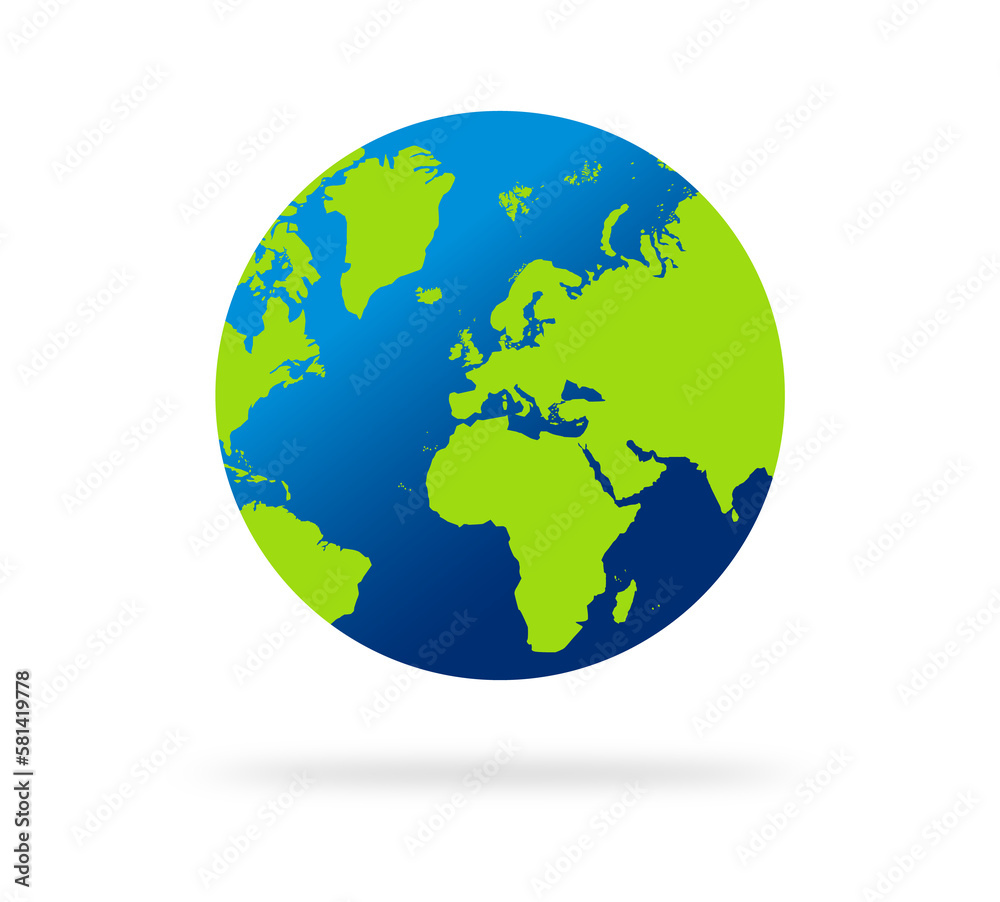 Earth globe with green and blue color. world globe. World map in globe ...