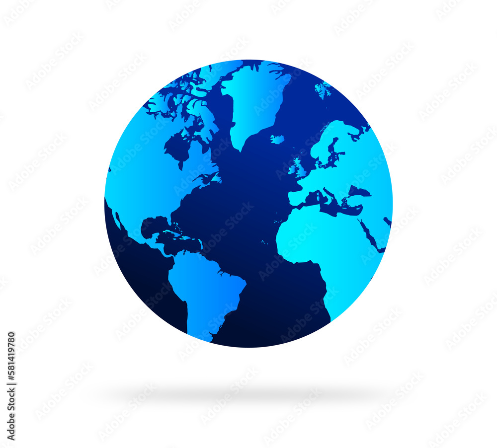 Earth globe with blue color. world globe. World map in globe shape. Earth globes Flat style.