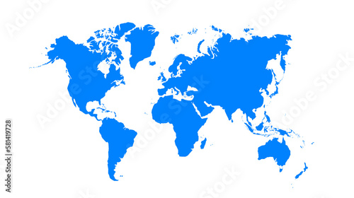 World map blue color. World map template with continents  North and South America  Europe and Asia  Africa and Australia