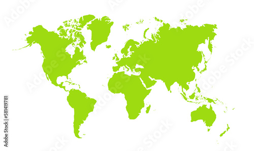 World map green color. World map template with continents  North and South America  Europe and Asia  Africa and Australia