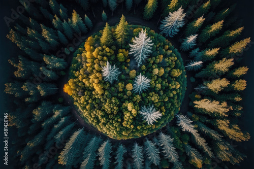 Wallpaper Mural Wide angle aerial view of a forest. Generative AI Torontodigital.ca