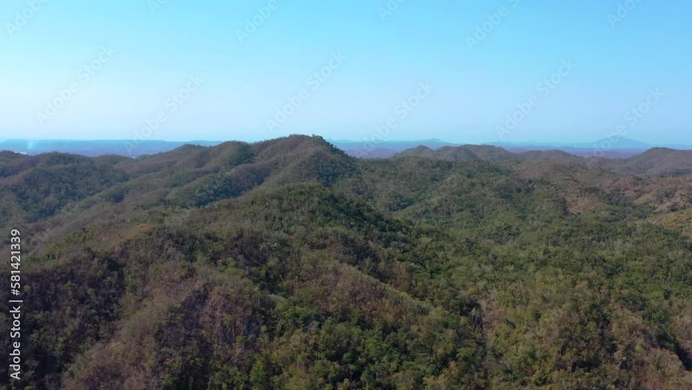 Stunning aerial view of mountains and blue ocean in Mexico. Beautiful nature drone flying over the green jungle peaks revealing the tropical beach of the pacific coast Stunning aerial view of mountains and blue ocean in Mexico. Beautiful nature drone flying over the green jungle peaks revealing the tropical beach of the pacific coast