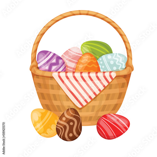 Easter basket with colored eggs.