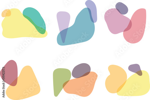 Set of abstract hand drawn shapes in different transparent colors. Vector art