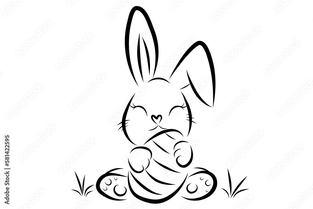 custom made wallpaper toronto digitalEaster Bunny with egg illustration hand drawn PNG with transparent background