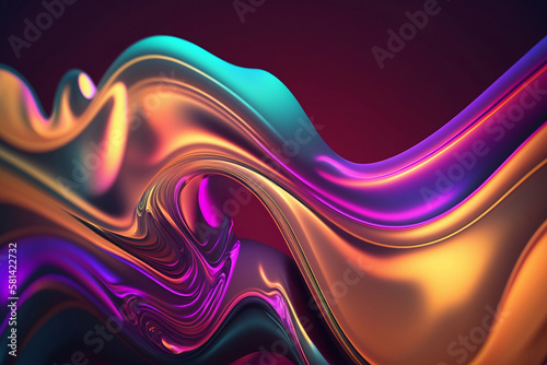 Background neon swirl lines. Abstract neon light effect. Wave lines digital . Generative ai