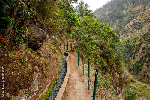 Tourist trail - Levada on Madeira island, Portugal.