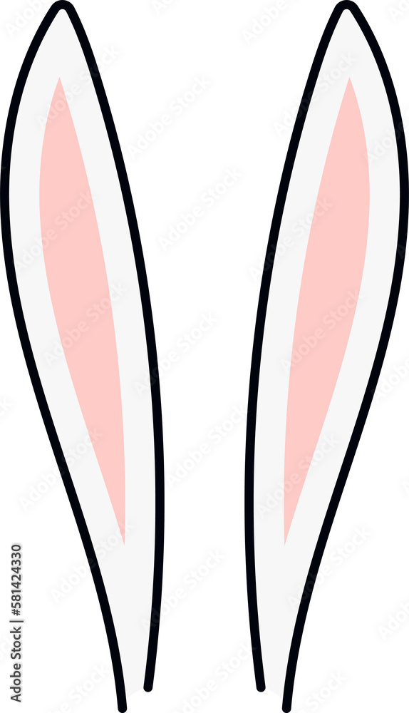 Cute Easter bunny, rabbit, hare cartoon ears illustration. Hand drawn line art style design, isolated PNG clipart. Holiday card, banner, poster, seasonal element
