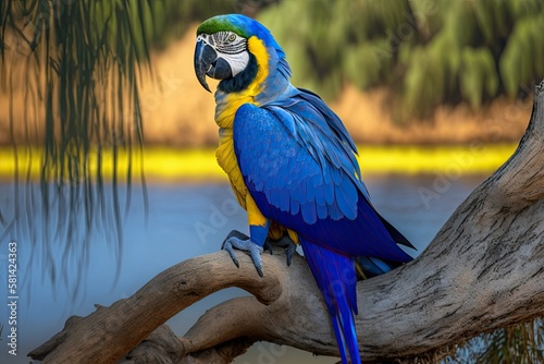 a Blue and Yellow Macaw in Brazil's Pantanal. Generative AI