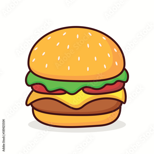 Cute burger cartoon icon vector illustration. Delicious cheeseburger Food icon concept illustration, suitable for icon, logo, sticker, clipart