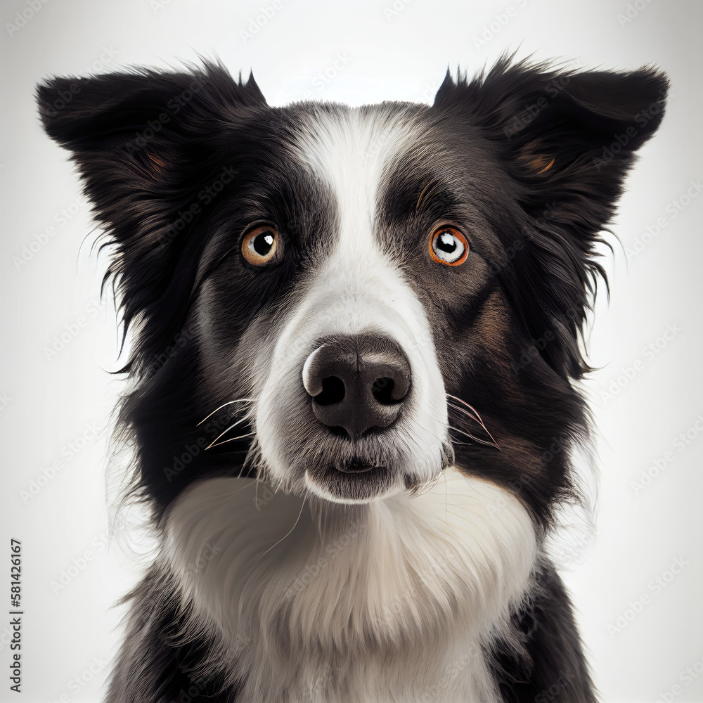 Fototapeta premium Adult Border Collie dog portrait isolated on a white background. Generative AI. 
