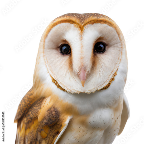 barn owl face shot , isolated on transparent background cutout , generative ai