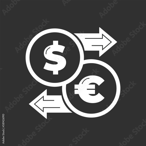 Vector illustration. Currency exchange. Money conversion. Dollar to euro icon isolated black white color. Dollar to euro exchange icon with arrow RUB EUR	
