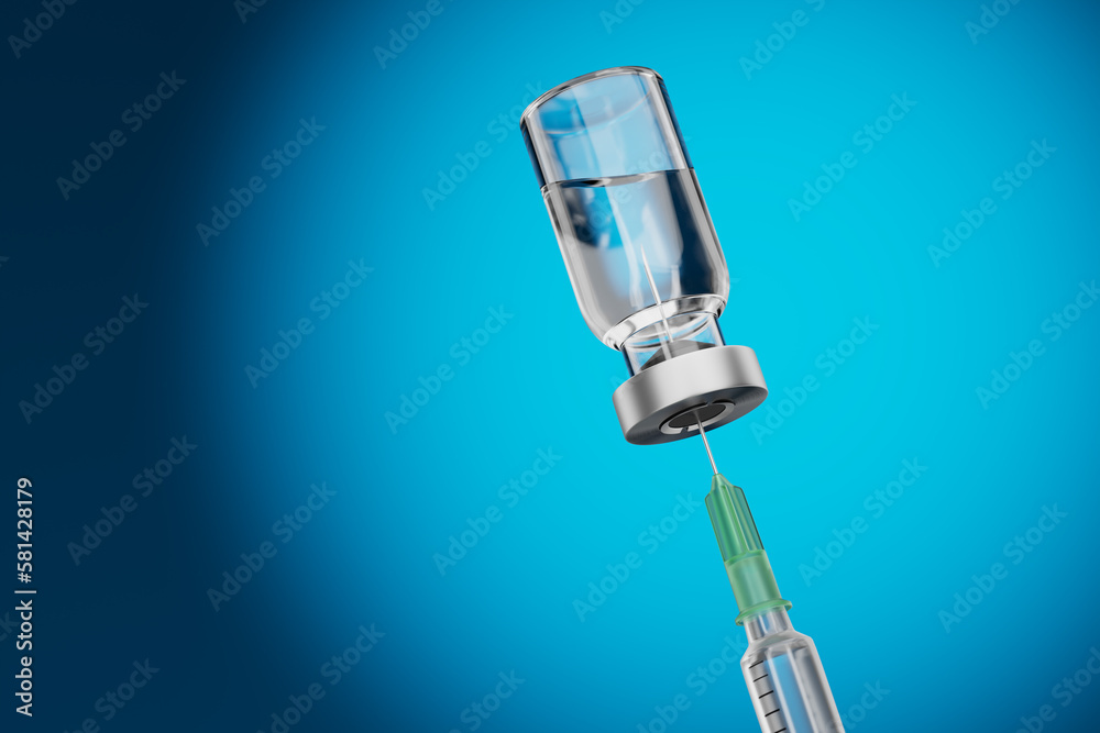 taking medicine into a syringe from a bottle. Preparation for the procedure for the introduction of medicines from a disposable syringe. 3d render. taking medicine into a syringe from a bottle. Preparation for the procedure for the introduction of medicines from a disposable syringe. 3d render.