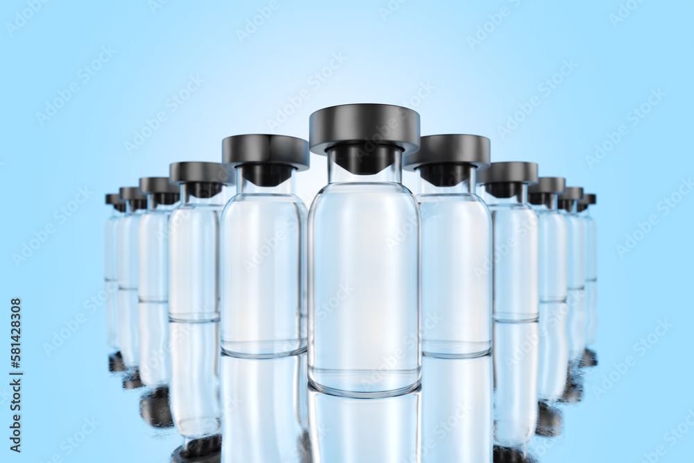 The medicine inside appears to be a clear, colorless liquid. Medicine