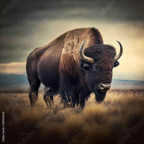 American Bison on the Plains, Majestic Buffalo Wildlife