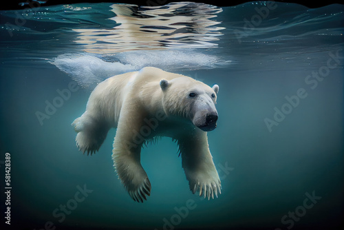 Polar bear swims under the water surface. © imlane