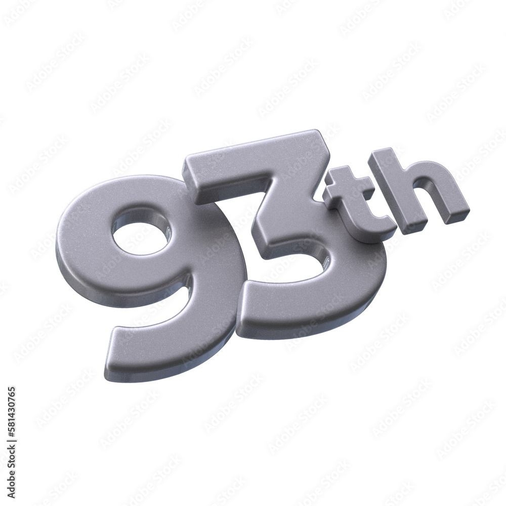 Number 93th 3d render with silver color Number 93th 3d render with silver color