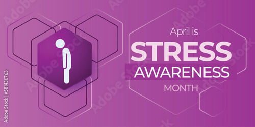 April is national Stress Awareness Month. Education on impact of stress on health. Vector illustration banner.
