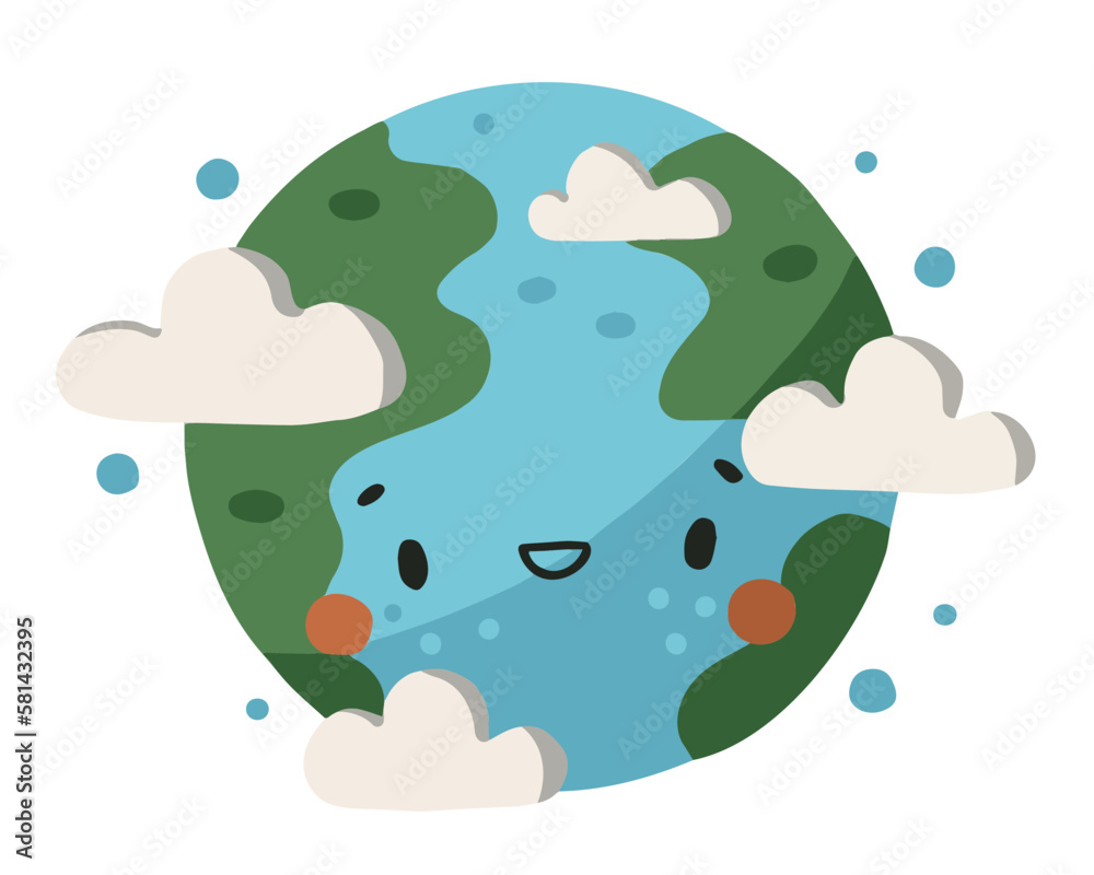 Hand drawn cartoon illustration of a planet earth with clouds earth day Hand drawn cartoon illustration of a planet earth with clouds earth day