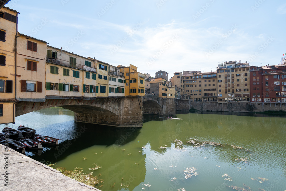 Florence, Italy - September 13, 2021: ponte Vecchio on a river Arno in Florence