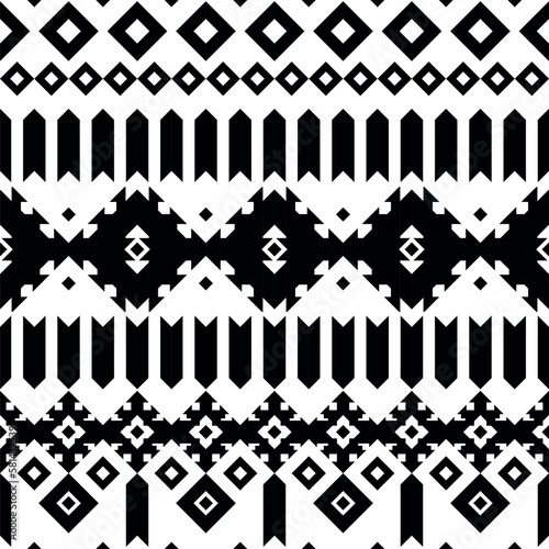 ethnic native ornamental seamless pattern, black and white vector illustration